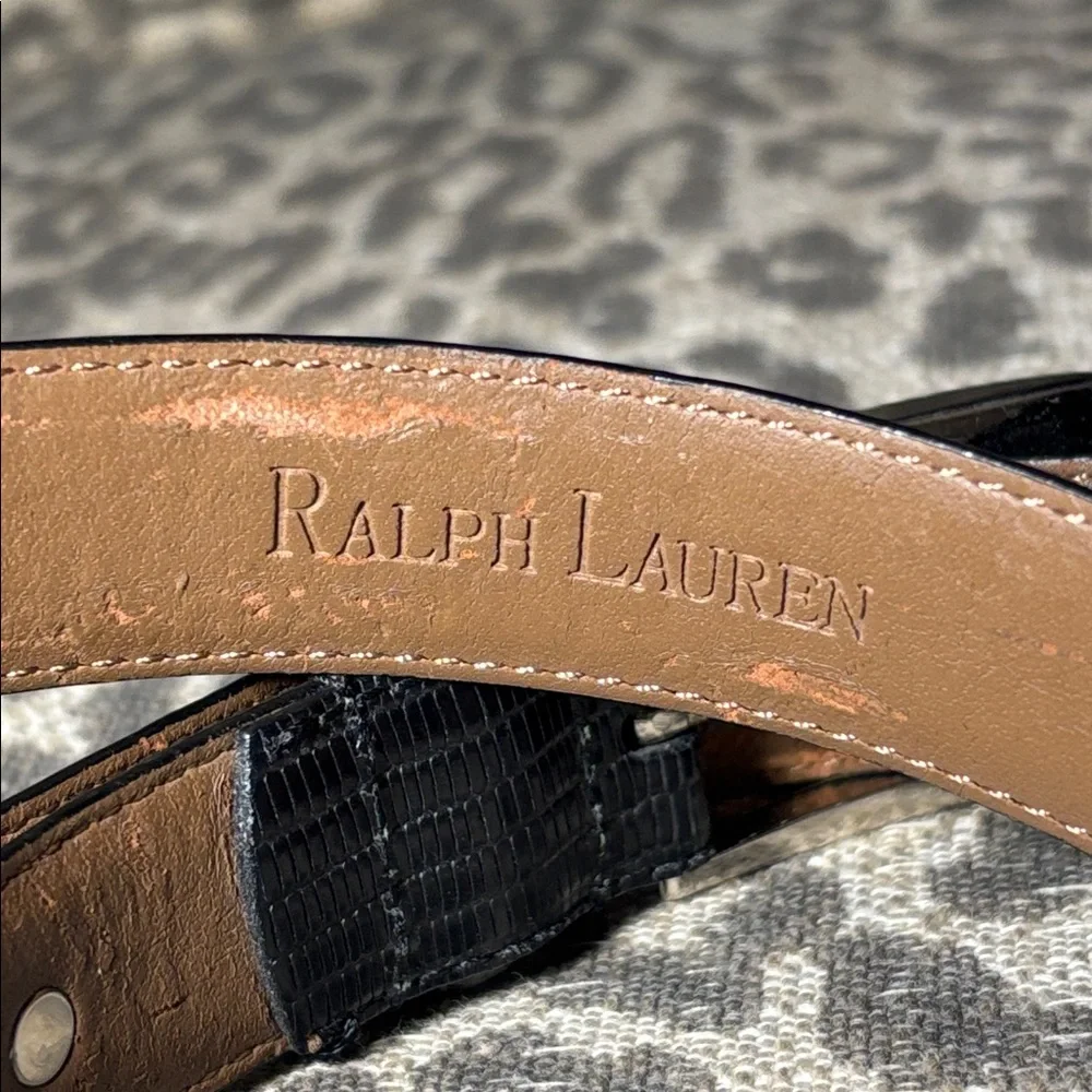 Vintage Ralph Lauren Brown and Black Leather Belt snakeskin embossed classic